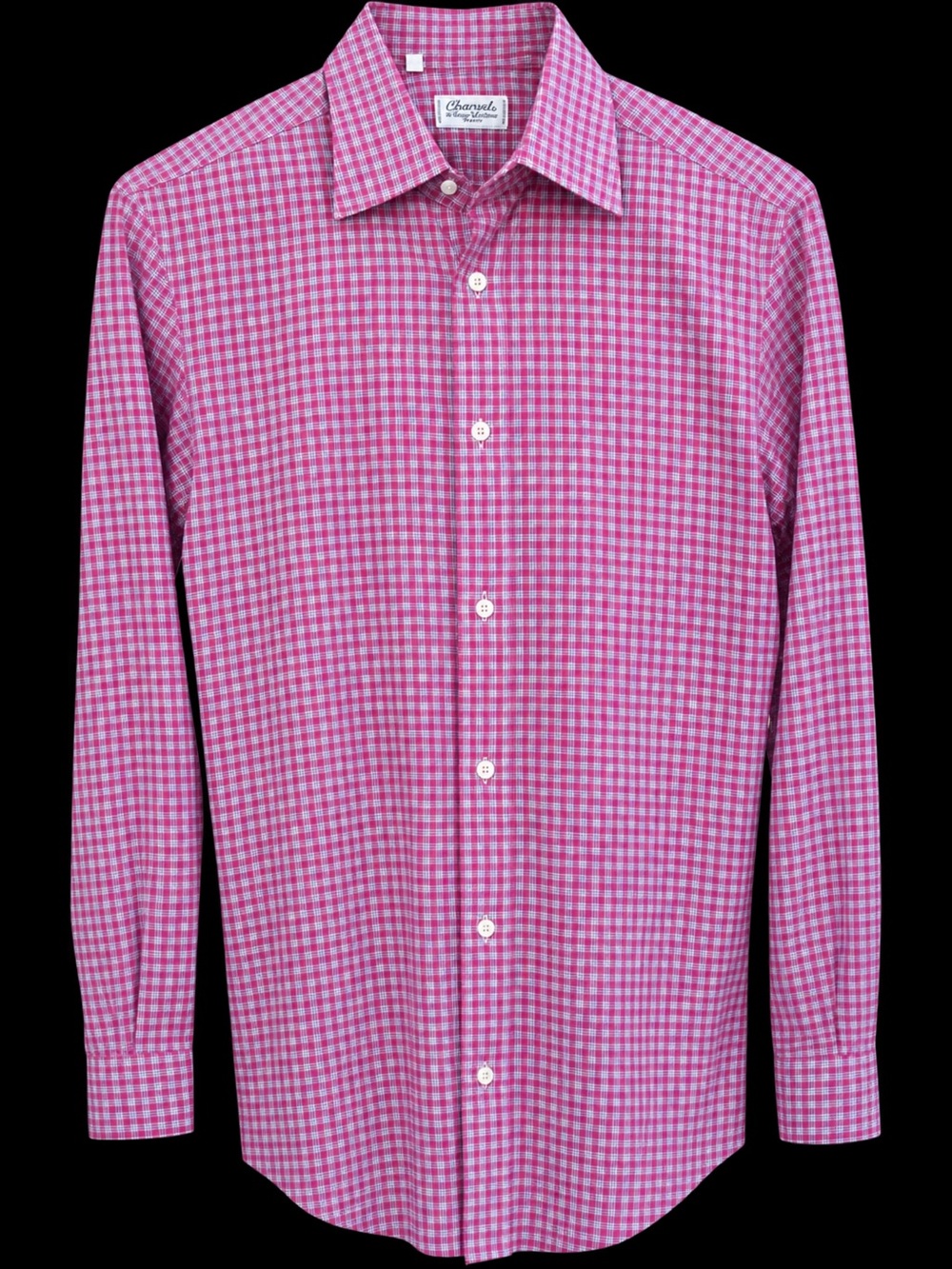 Charvet Pink Gingham Long-Sleeve Dress Shirt. Neck 15 1/2”.
